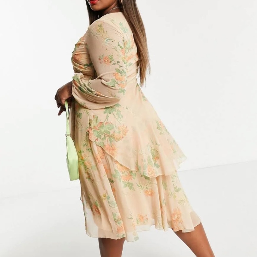 ASOS Design Curve Wrap Waist Floral Print Midi Dress 20 - Picture 6 of 12